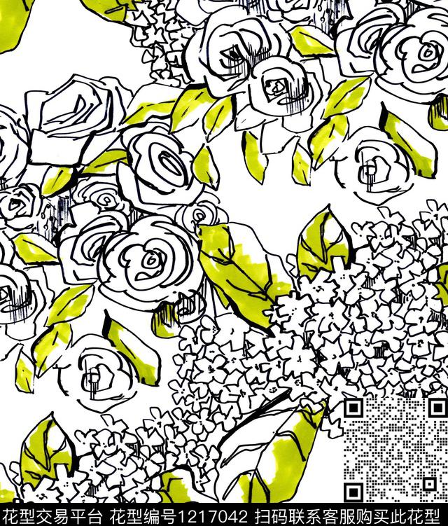 签字笔花钢笔画drawingpen数码印花华亿平台下载（图片编号: 1217042） - 瓦栏（Walan）