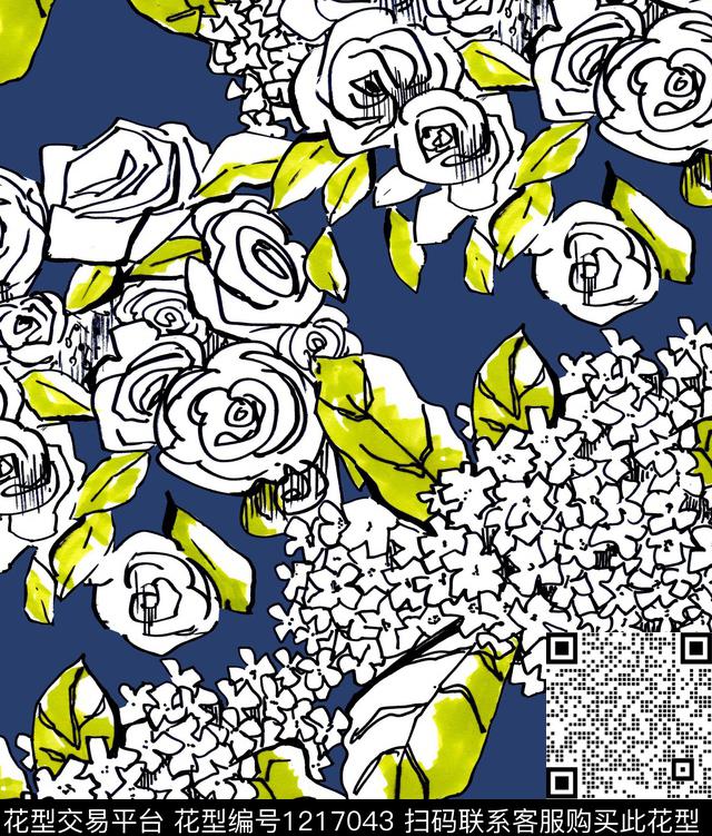 签字笔花钢笔画drawingpen数码印花华亿平台下载（图片编号: 1217043） - 瓦栏（Walan）