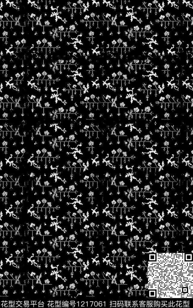 花卉肌理黑白华亿平台数码印花华亿平台下载（图片编号: 1217061） - 瓦栏（Walan）
