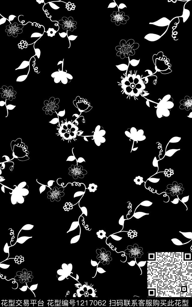花卉肌理黑白华亿平台数码印花华亿平台下载（图片编号: 1217062） - 瓦栏（Walan）