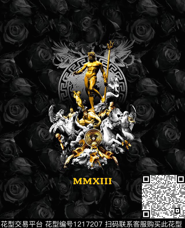 大牌男装范思哲标志欧洲人物马数码印花华亿平台下载（图片编号: 1217207） - 瓦栏（Walan）