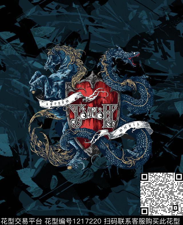 中国风定位花哥特字母龙马猛兽数码印花华亿平台下载（图片编号: 1217220） - 瓦栏（Walan）