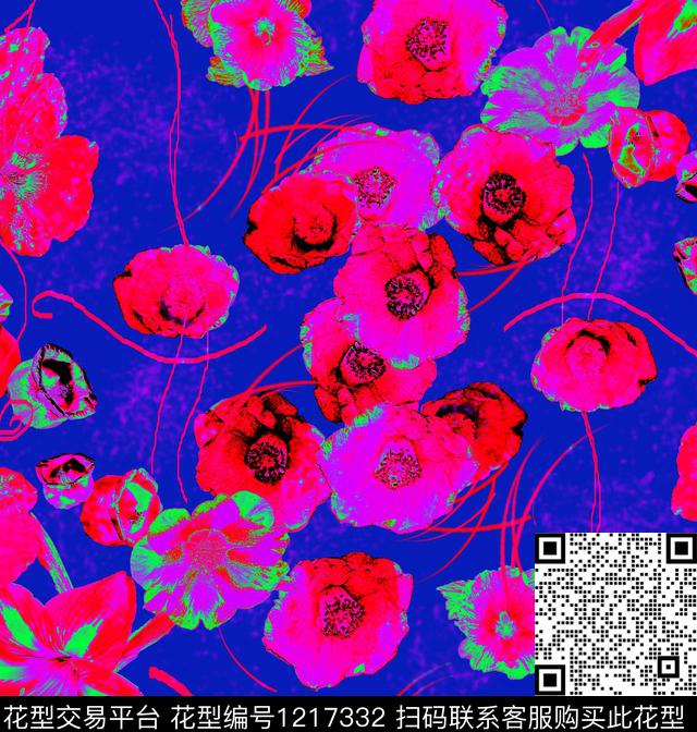 炫彩花卉混合拼接数码印花华亿平台下载（图片编号: 1217332） - 瓦栏（Walan）