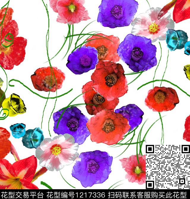 炫彩花卉数码印花华亿平台下载（图片编号: 1217336） - 瓦栏（Walan）