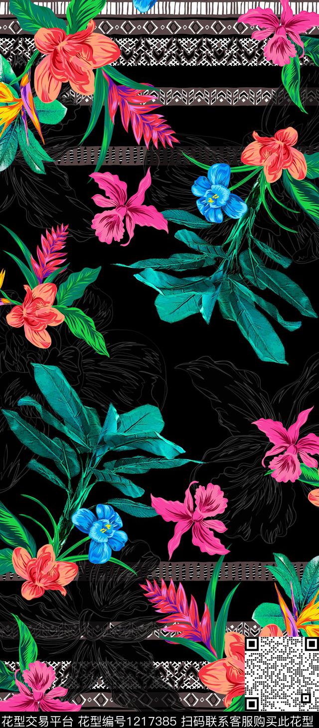 花卉大牌风民族花卉数码印花华亿平台下载（图片编号: 1217385） - 瓦栏（Walan）