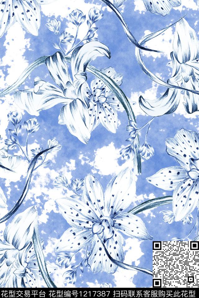 花卉大牌风纹理数码印花华亿平台下载（图片编号: 1217387） - 瓦栏（Walan）