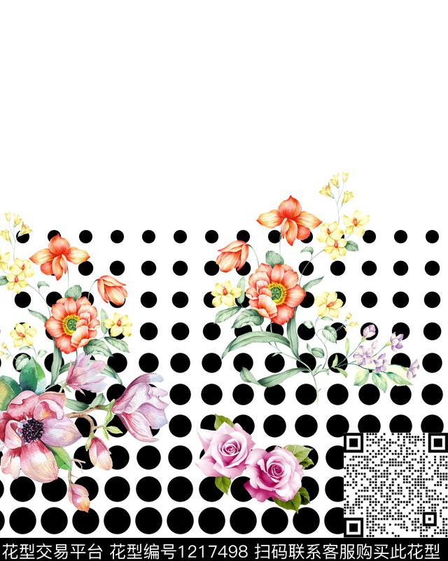 水彩花卉定位花数码印花华亿平台下载（图片编号: 1217498） - 瓦栏（Walan）