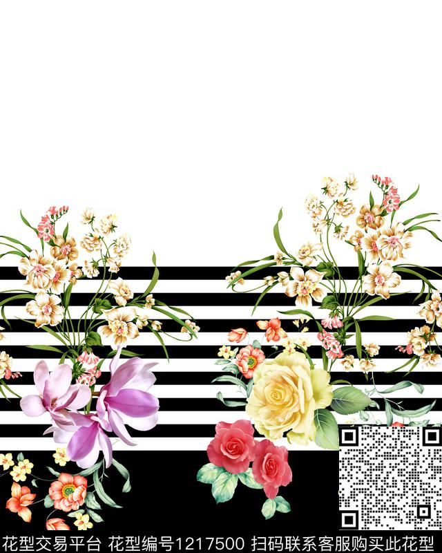 水彩花卉定位花数码印花华亿平台下载（图片编号: 1217500） - 瓦栏（Walan）