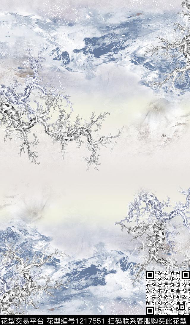 树枝渐变定位花数码印花华亿平台下载（图片编号: 1217551） - 瓦栏（Walan）