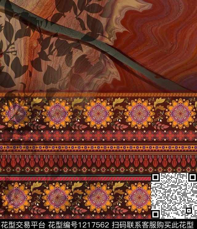 波西米亚花卉大牌风数码印花华亿平台下载（图片编号: 1217562） - 瓦栏（Walan）