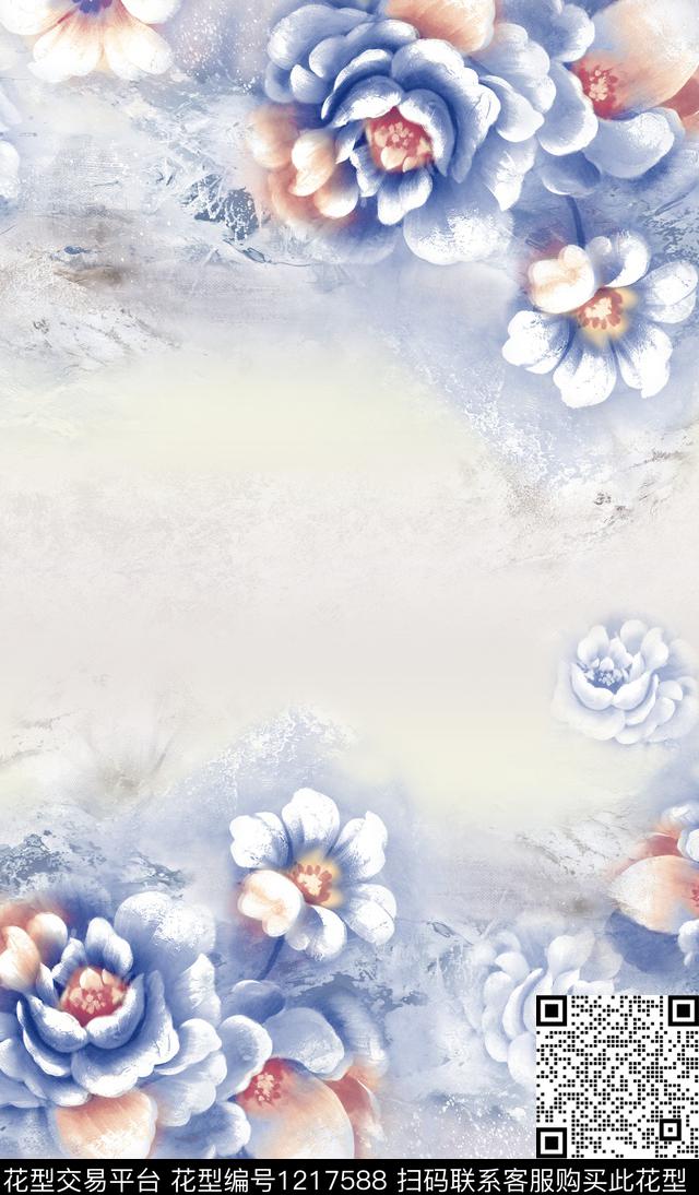 花卉渐变定位花数码印花华亿平台下载（图片编号: 1217588） - 瓦栏（Walan）