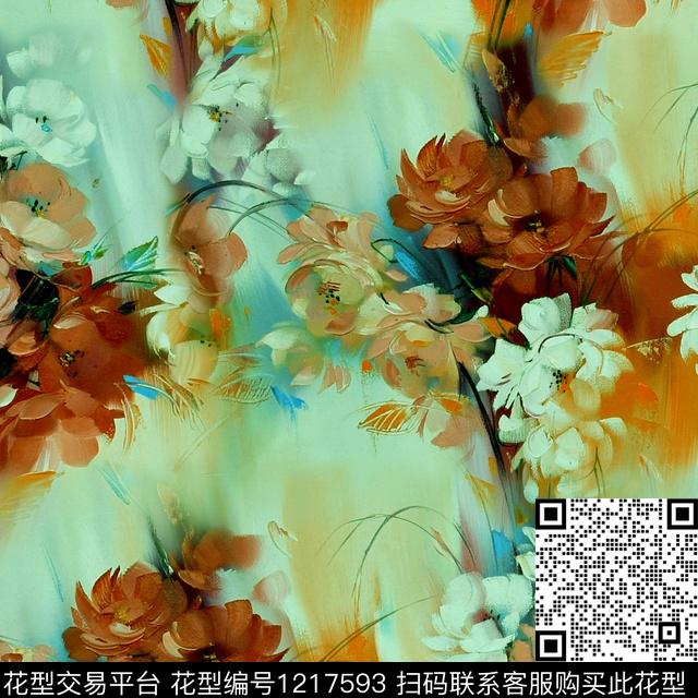 手绘玫瑰牡丹peony数码印花华亿平台下载（图片编号: 1217593） - 瓦栏（Walan）