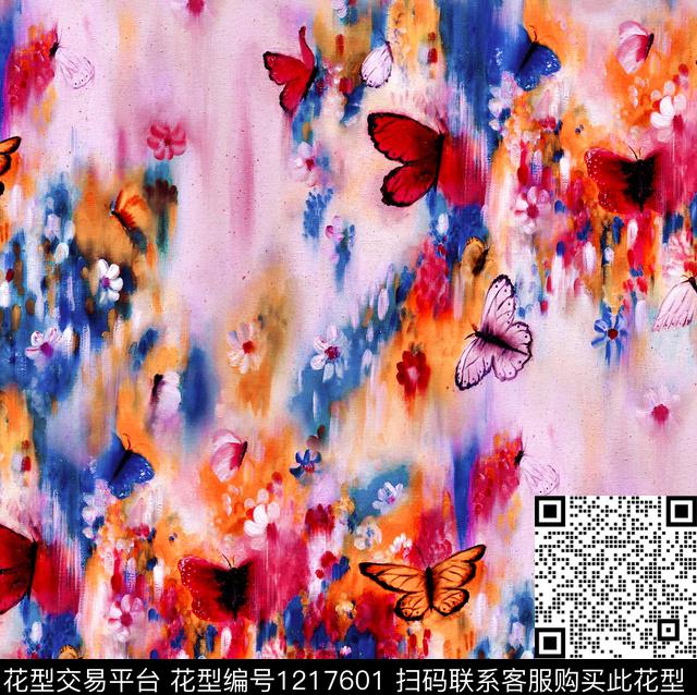 手绘玫瑰牡丹peony数码印花华亿平台下载（图片编号: 1217601） - 瓦栏（Walan）