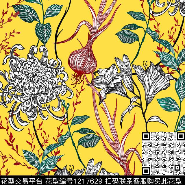 线条画签字笔素描数码印花华亿平台下载（图片编号: 1217629） - 瓦栏（Walan）