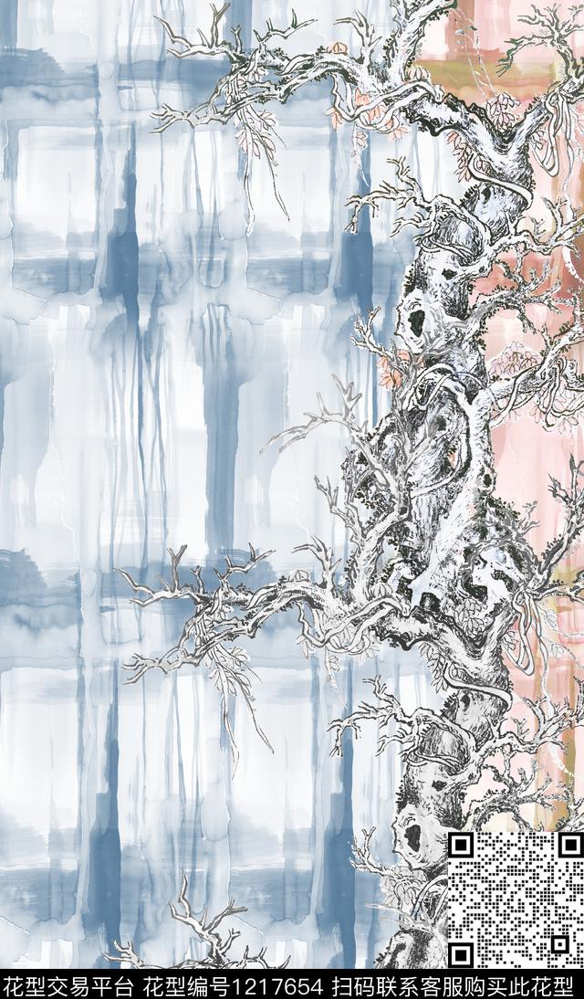 树枝渐变定位花数码印花华亿平台下载（图片编号: 1217654） - 瓦栏（Walan）