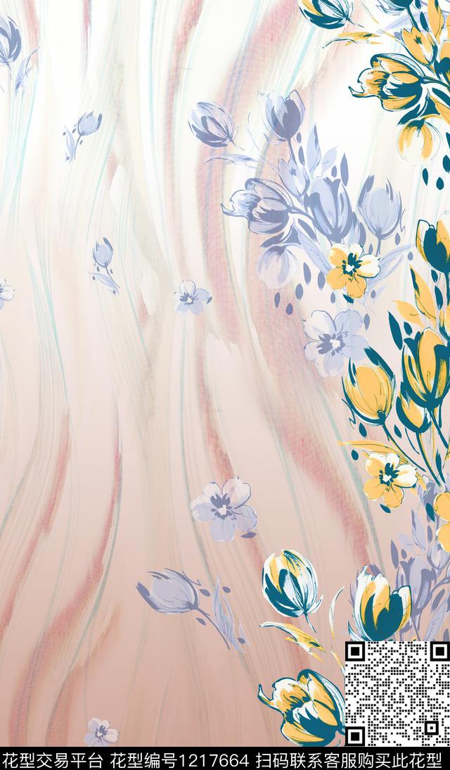 花卉渐变定位花数码印花华亿平台下载（图片编号: 1217664） - 瓦栏（Walan）