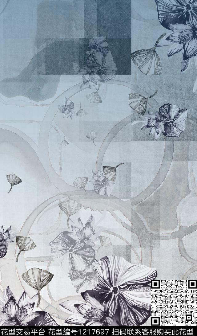 花卉渐变定位花数码印花华亿平台下载（图片编号: 1217697） - 瓦栏（Walan）