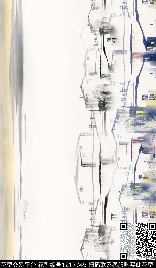 渐变定位花水墨风数码印花华亿平台下载（图片编号: 1217745） - 瓦栏（Walan）