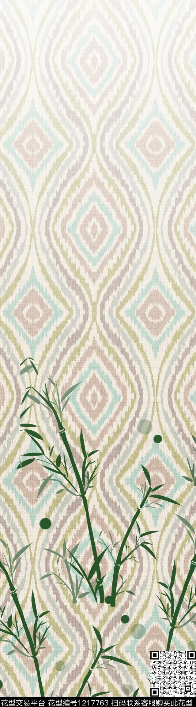 古典花纹波浪纹渐变数码印花华亿平台下载（图片编号: 1217763） - 瓦栏（Walan）
