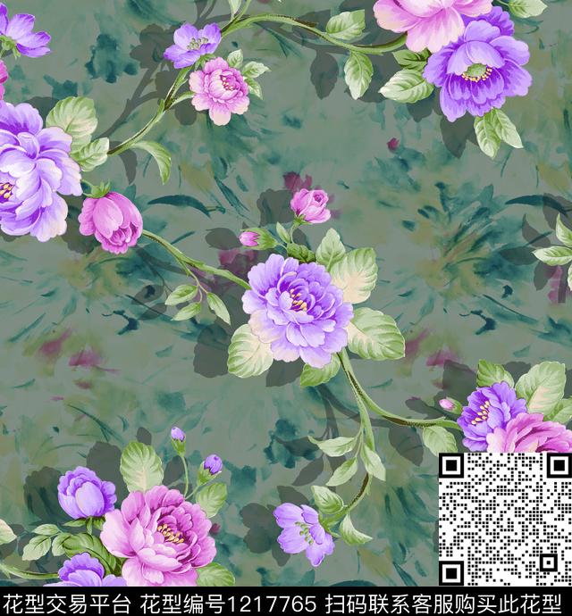 大花手绘大花炫彩数码印花华亿平台下载（图片编号: 1217765） - 瓦栏（Walan）