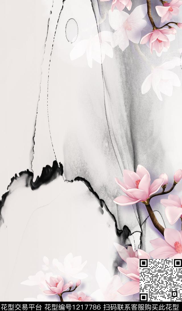 抽象花卉定位花数码印花华亿平台下载（图片编号: 1217786） - 瓦栏（Walan）