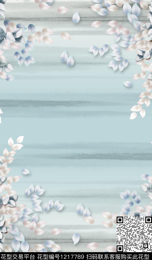 花卉定位花水墨风数码印花华亿平台下载（图片编号: 1217789） - 瓦栏（Walan）