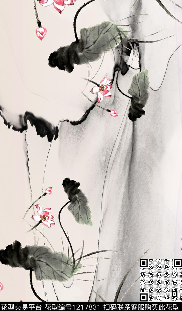 抽象花卉定位花数码印花华亿平台下载（图片编号: 1217831） - 瓦栏（Walan）