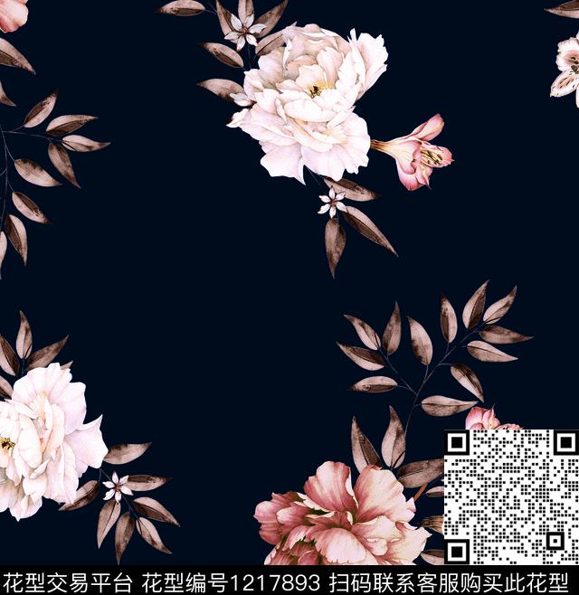 大花清爽底花卉花卉数码印花华亿平台下载（图片编号: 1217893） - 瓦栏（Walan）