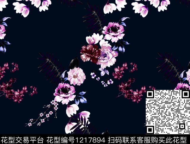 礼服蔷薇花水彩花卉数码印花华亿平台下载（图片编号: 1217894） - 瓦栏（Walan）