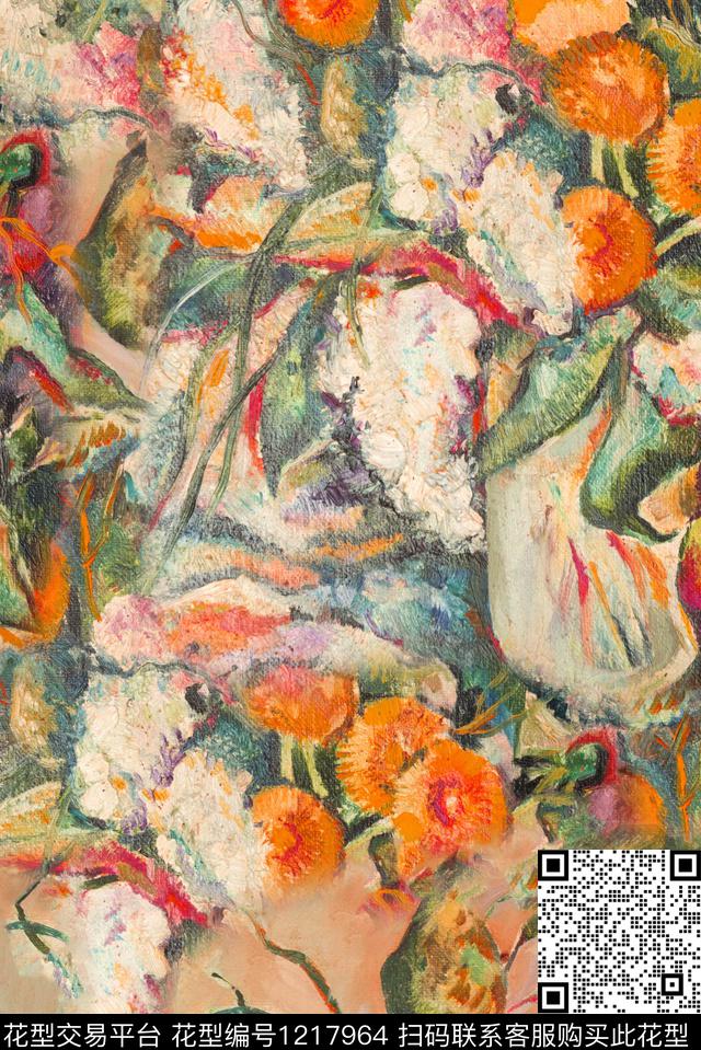 水彩花卉油画华亿平台复古数码印花华亿平台下载（图片编号: 1217964） - 瓦栏（Walan）