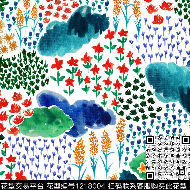 大牌风抽象花卉趣味数码印花华亿平台下载（图片编号: 1218004） - 瓦栏（Walan）