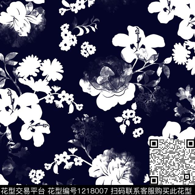 花卉黑白华亿平台热带华亿平台数码印花华亿平台下载（图片编号: 1218007） - 瓦栏（Walan）