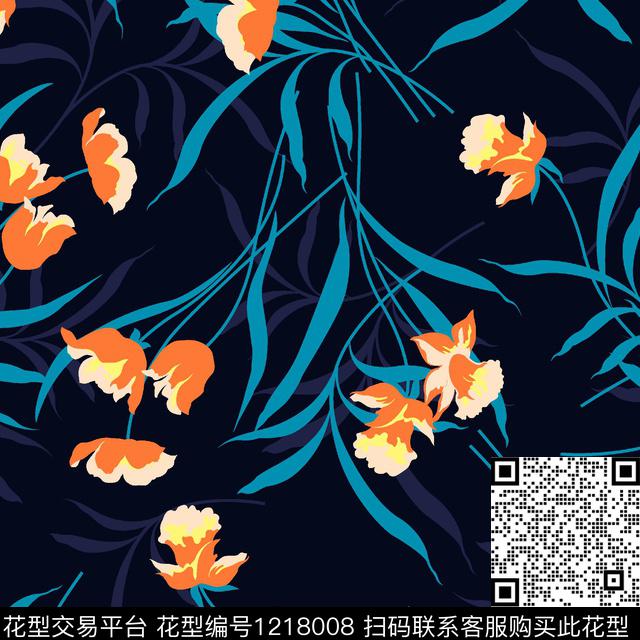 几何花卉大牌风数码印花华亿平台下载（图片编号: 1218008） - 瓦栏（Walan）