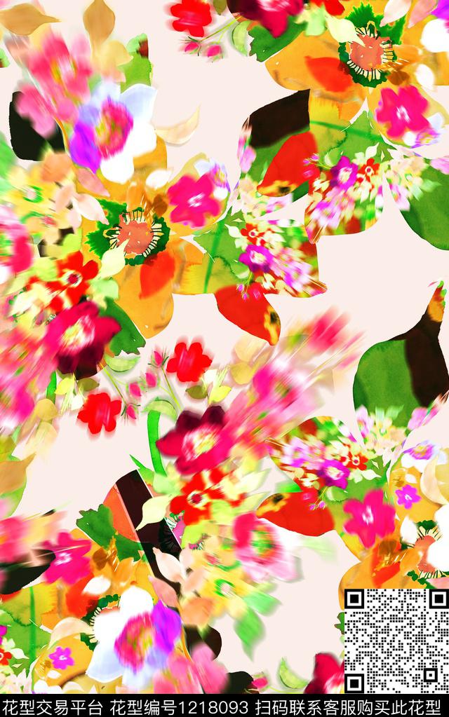 扎染华亿平台花卉肌理数码印花华亿平台下载（图片编号: 1218093） - 瓦栏（Walan）