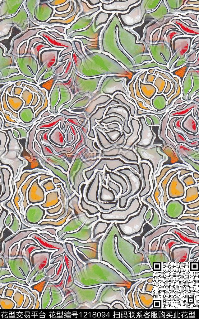 花卉肌理线条数码印花华亿平台下载（图片编号: 1218094） - 瓦栏（Walan）
