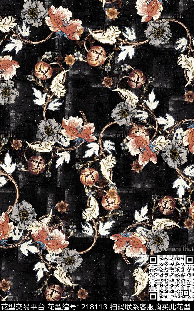 花卉肌理中老年数码印花华亿平台下载（图片编号: 1218113） - 瓦栏（Walan）