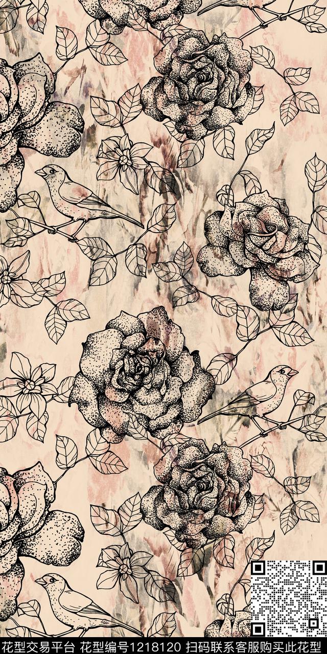 花卉肌理中老年数码印花华亿平台下载（图片编号: 1218120） - 瓦栏（Walan）
