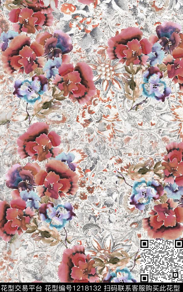 花卉肌理中老年数码印花华亿平台下载（图片编号: 1218132） - 瓦栏（Walan）