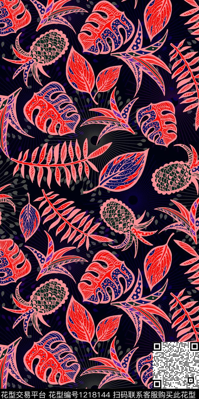 花卉线条热带华亿平台数码印花华亿平台下载（图片编号: 1218144） - 瓦栏（Walan）