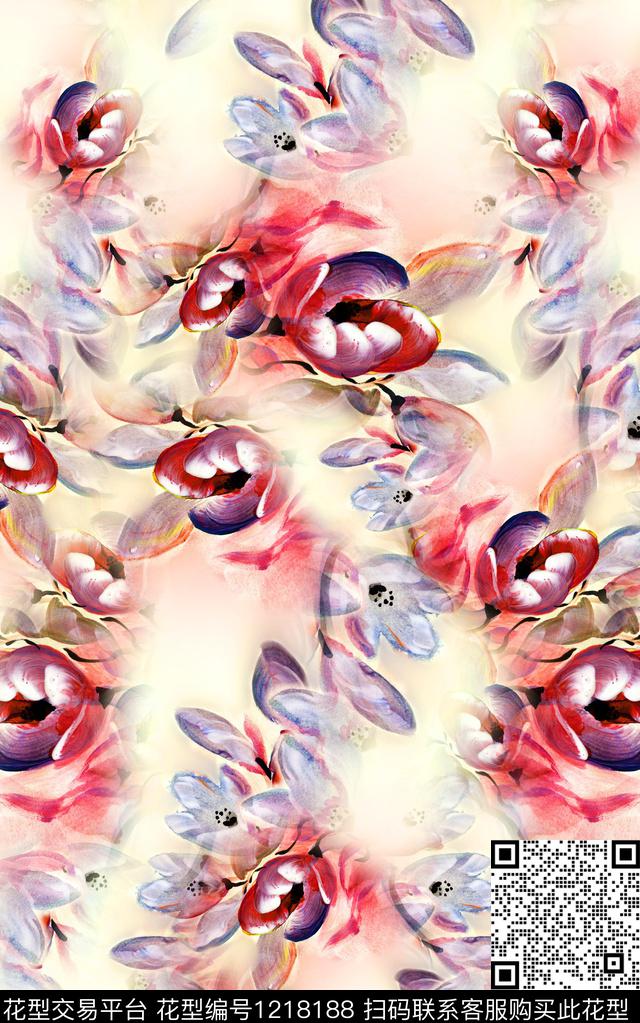 花卉清爽年轻女性数码印花华亿平台下载（图片编号: 1218188） - 瓦栏（Walan）