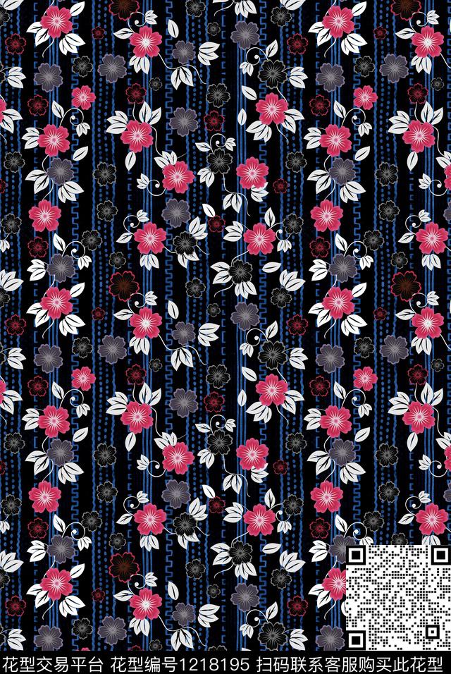 小碎花线条年轻女性数码印花华亿平台下载（图片编号: 1218195） - 瓦栏（Walan）