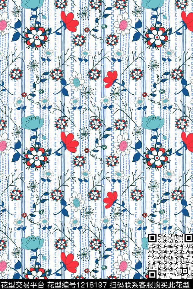 小碎花线条年轻女性数码印花华亿平台下载（图片编号: 1218197） - 瓦栏（Walan）