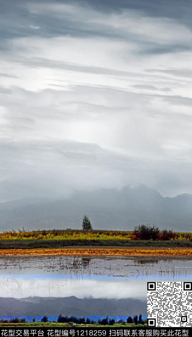 蓝天白云湿地风景照片数码印花华亿平台下载（图片编号: 1218259） - 瓦栏（Walan）