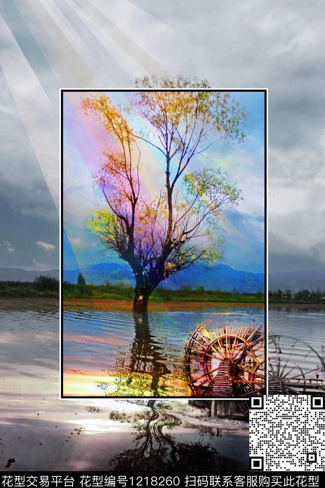 树倒影风景照片水车湿地数码印花华亿平台下载（图片编号: 1218260） - 瓦栏（Walan）