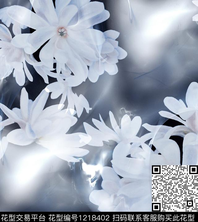沾染玉兰花Magnolia数码印花华亿平台下载（图片编号: 1218402） - 瓦栏（Walan）