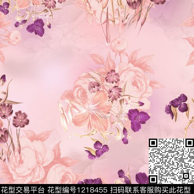 清爽底花卉彩底花卉满版散花数码印花华亿平台下载（图片编号: 1218455） - 瓦栏（Walan）