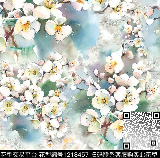 梅花满版散花中国风数码印花华亿平台下载（图片编号: 1218457） - 瓦栏（Walan）