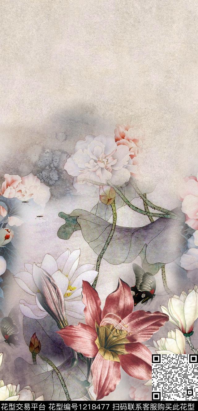 数码华亿平台定位花中国风数码印花华亿平台下载（图片编号: 1218477） - 瓦栏（Walan）