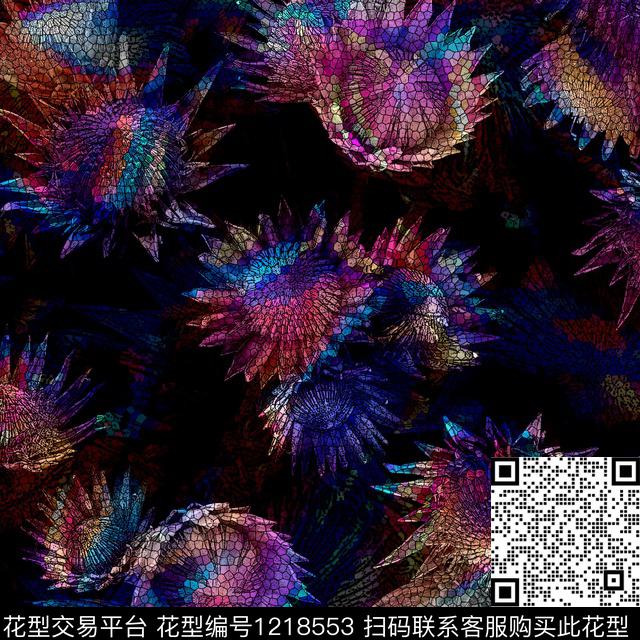 花卉大牌风几何花卉数码印花华亿平台下载（图片编号: 1218553） - 瓦栏（Walan）