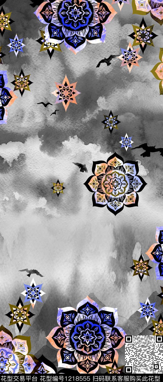 几何大牌风定位花数码印花华亿平台下载（图片编号: 1218555） - 瓦栏（Walan）